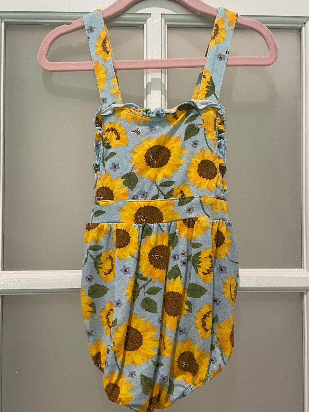 Angel Dear Light Blue and Yellow Sunflower Romper NWOT
